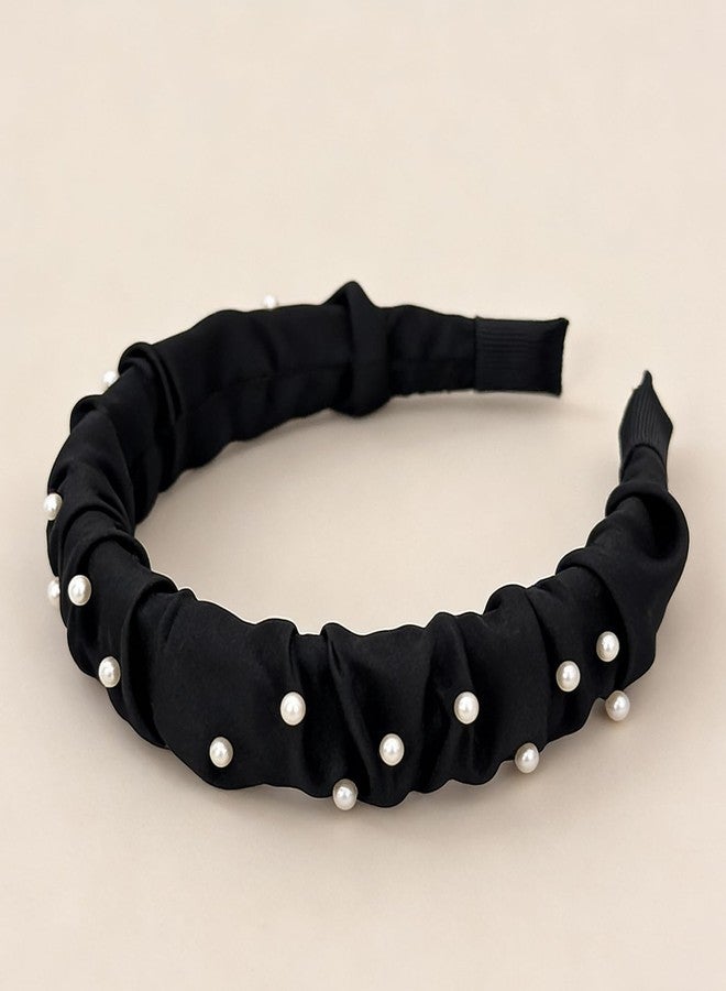 Ceoyiler Black Headband, Fashion Satin Pearl Headband for Women,Cute Vintage Designer Black Hair Accessories for Women and Girls - Image 4